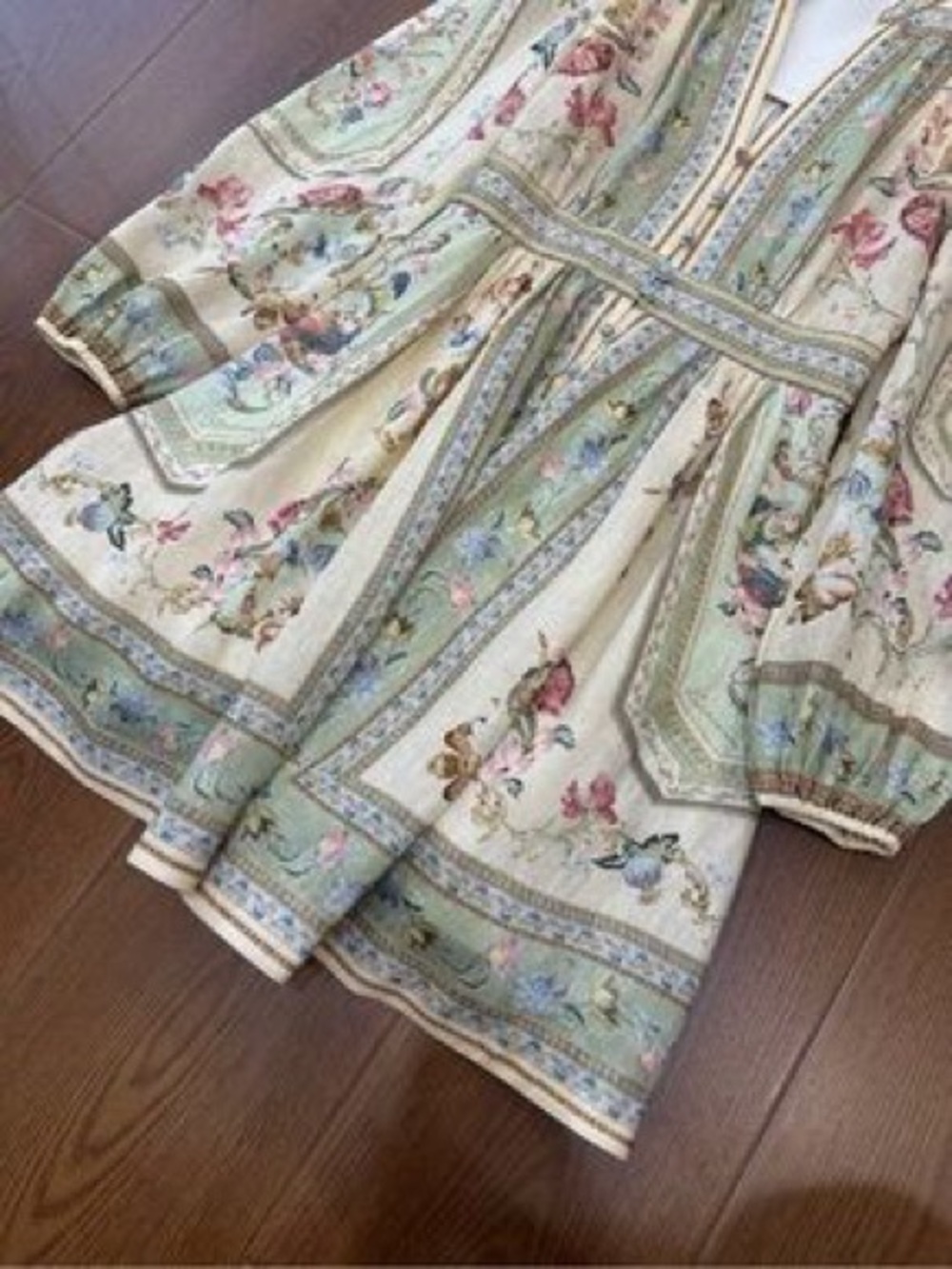 Zimmermann Cream & Sage Floral Panel Mini Dress - Picture 3 of 3
